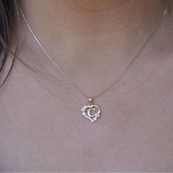 14k solid gold Initial C heart Charm | letter C Charm | Birthday gift | - Picture 3 of 7